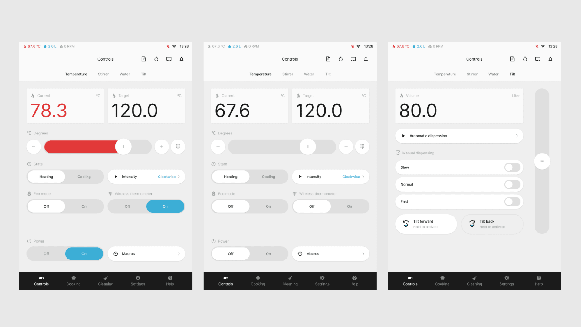 Four designs laid out in a square, displaying wireframes of the final interface design.