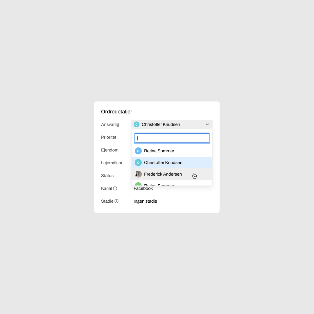 Design system component showing dropdown when selecting a user.