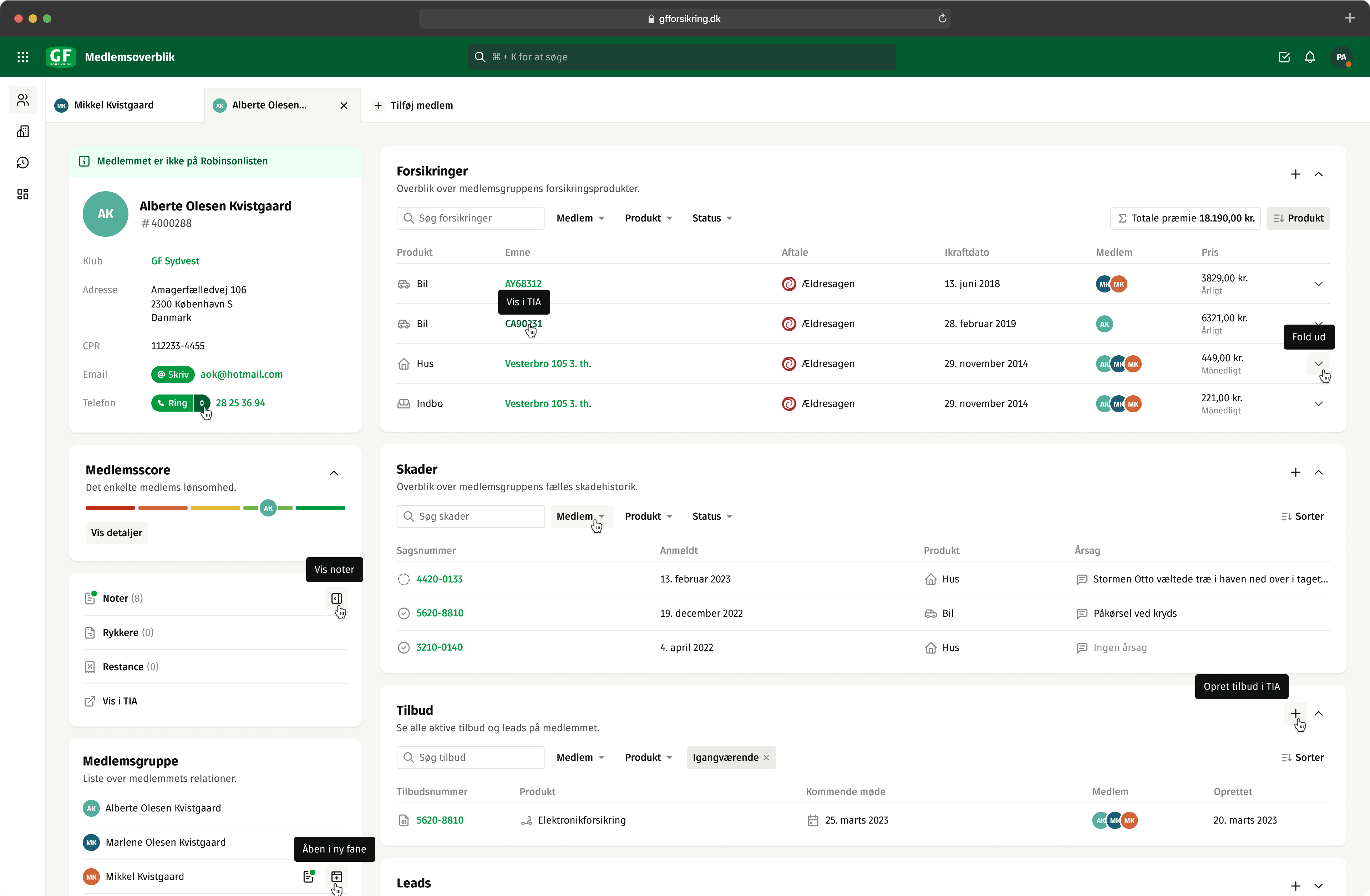 Internal software tool for GF Forsikring.