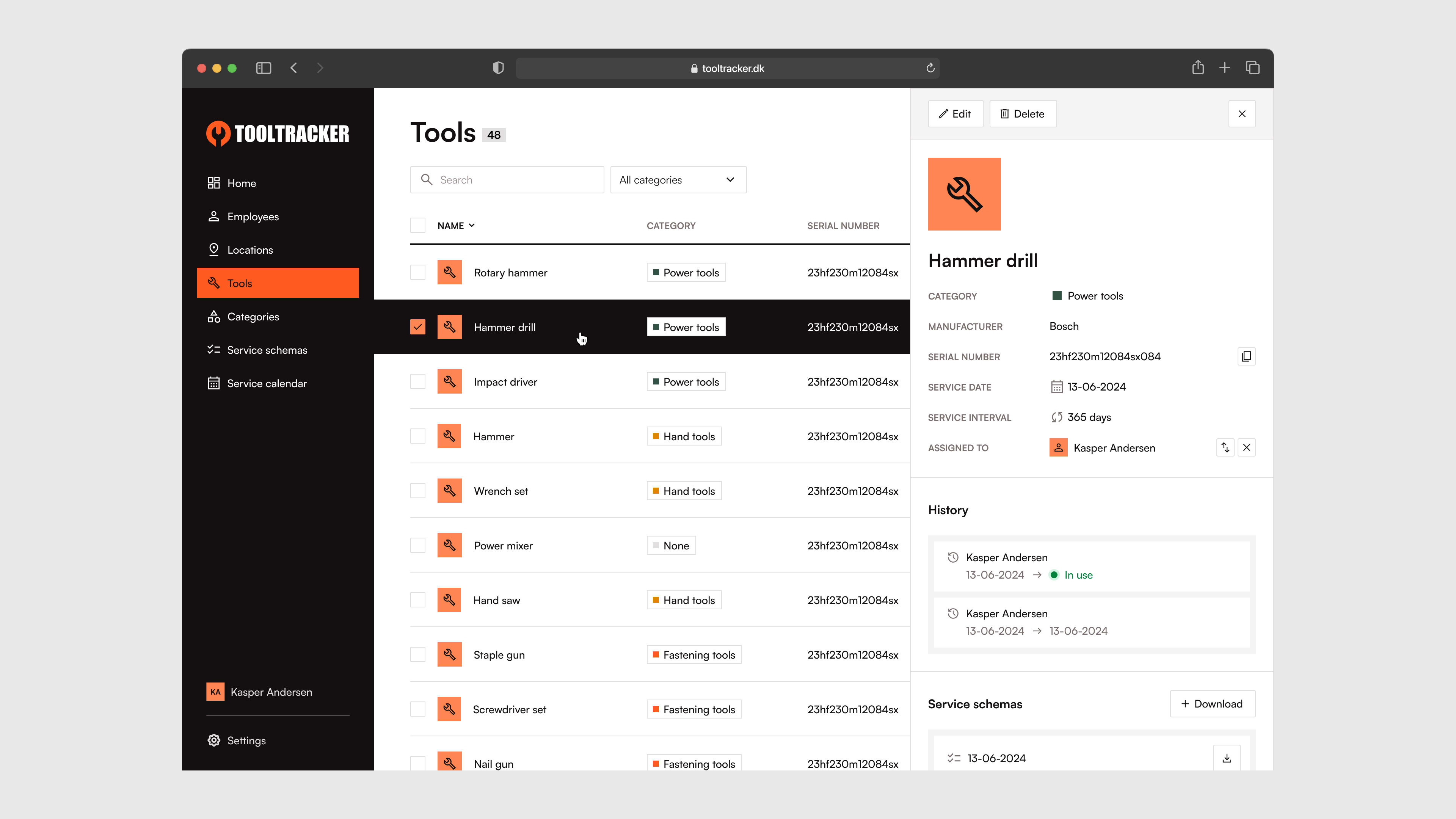 ToolTracker SaaS user interface.