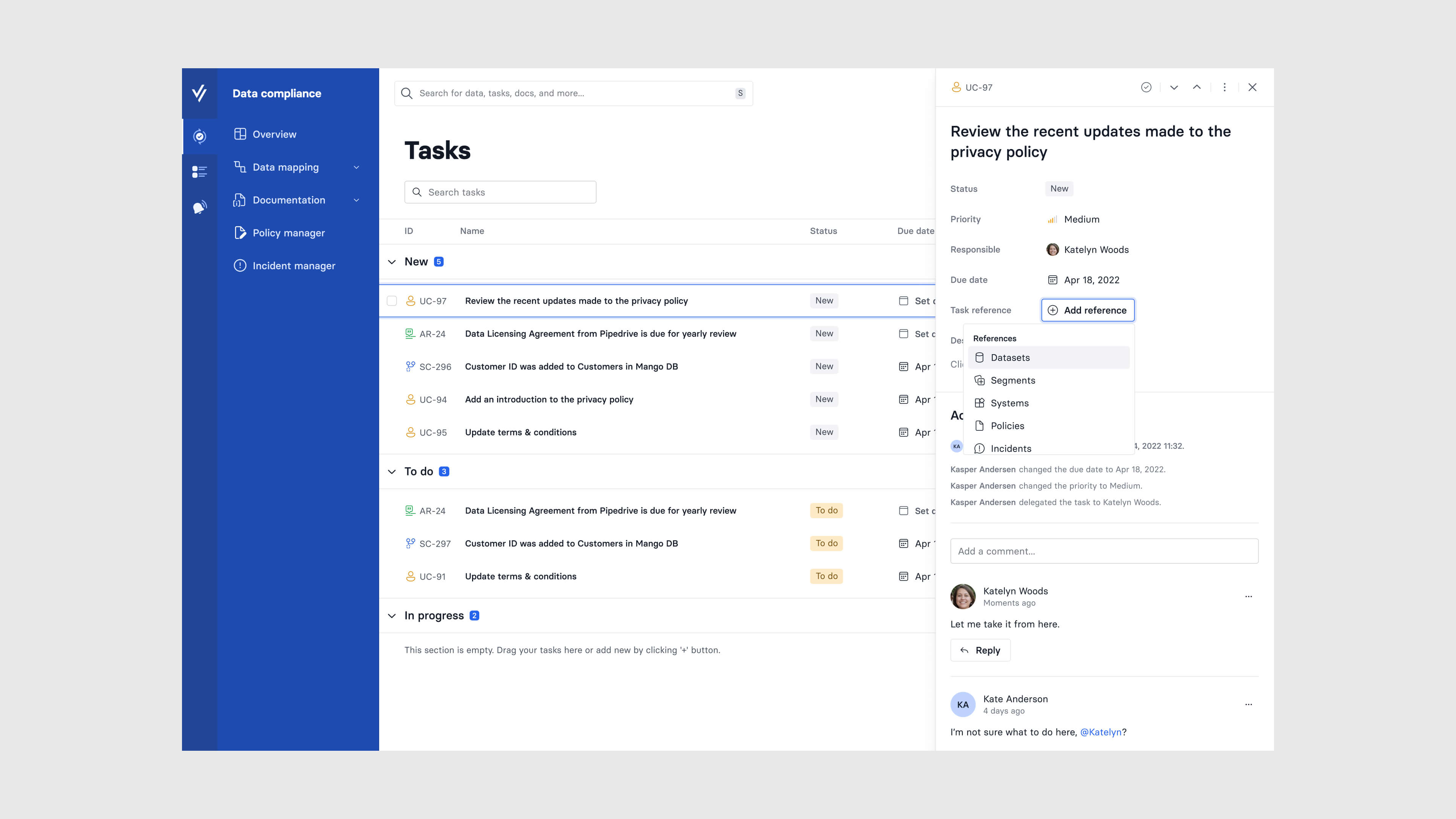 Design system component showing data.