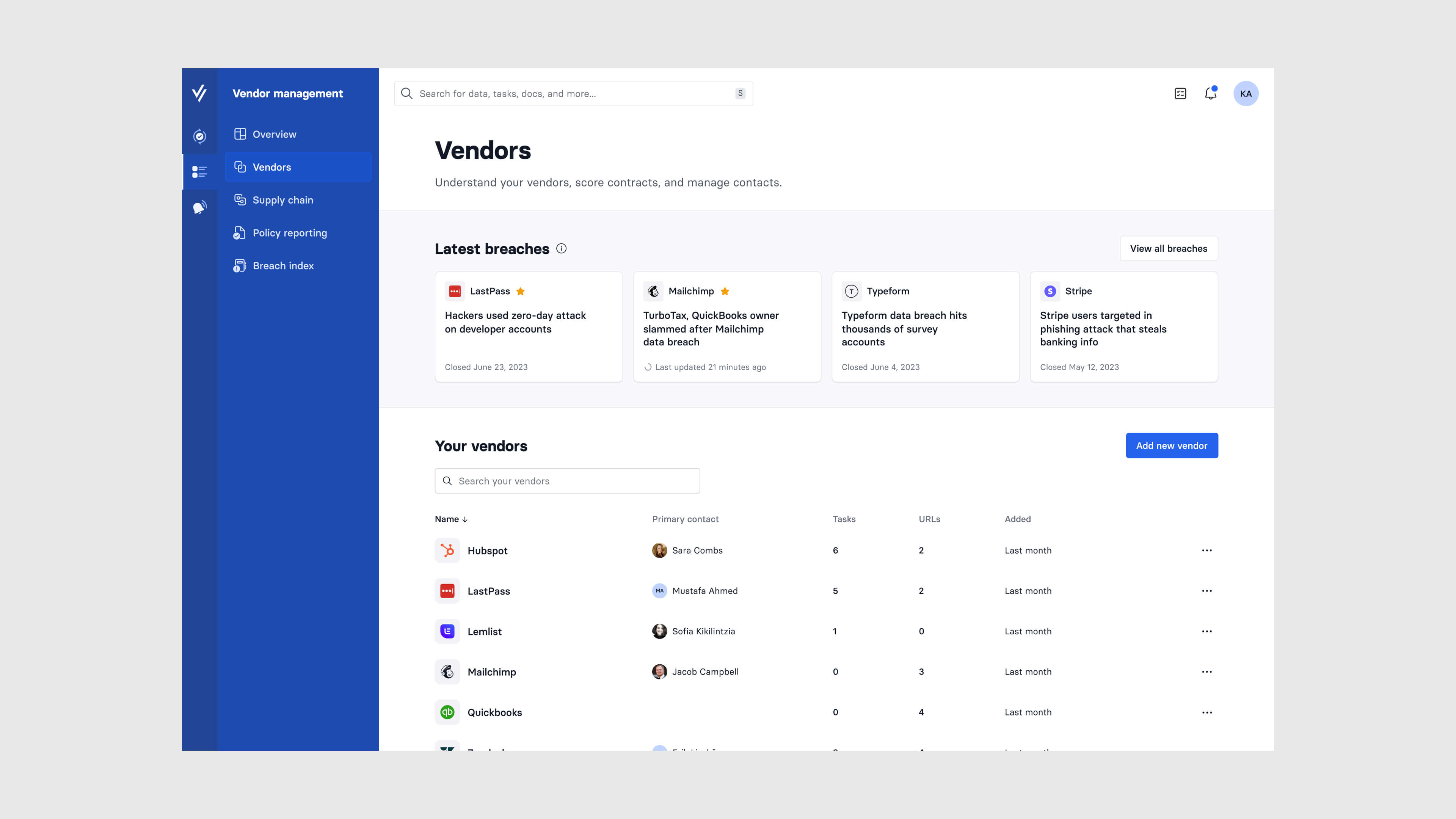 Design system component showing data.