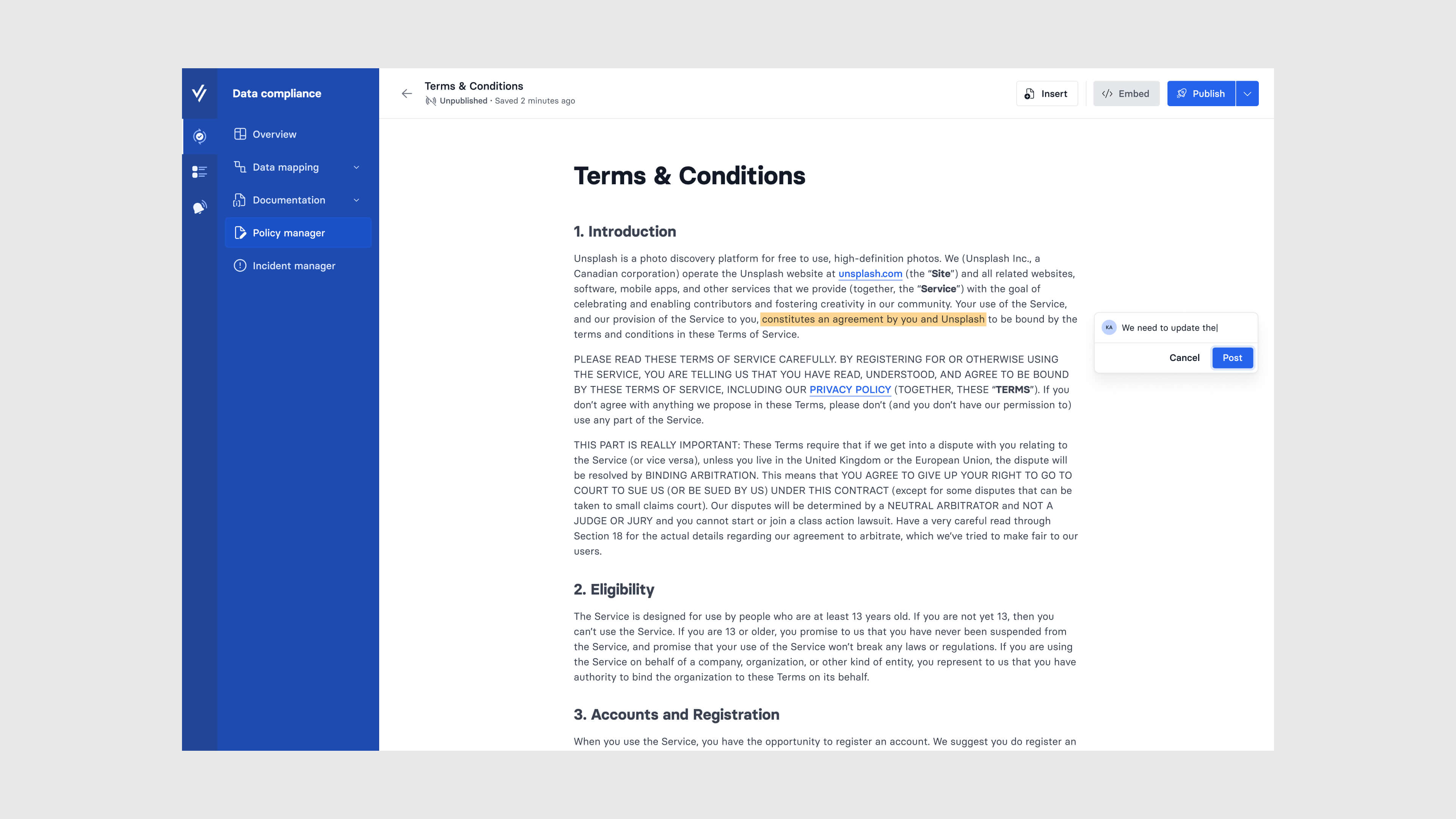 Design system component showing data.