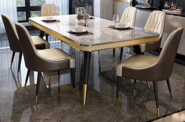Conjunto de comedor con mesa de mármol estilo italiano y 6 sillas