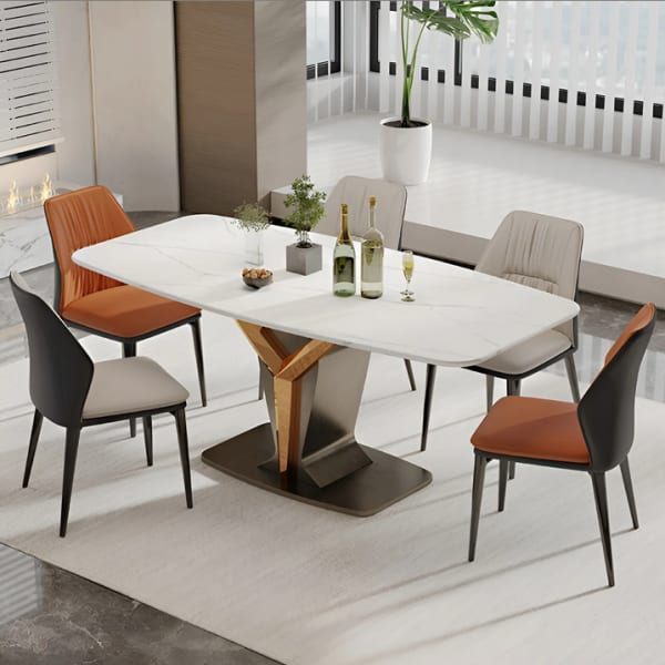 Conjunto de comedor de mármol rectangular