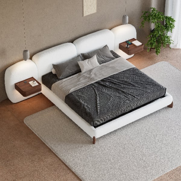 Cama de bouclé con cabecero
