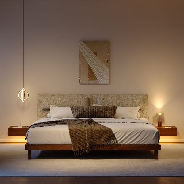 Cama plataforma de madera de nogal 