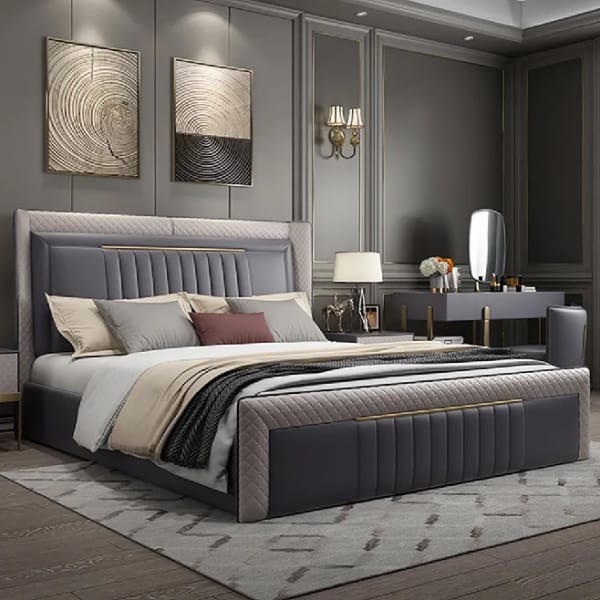 Cama moderna Queen con cabecero tipo alas