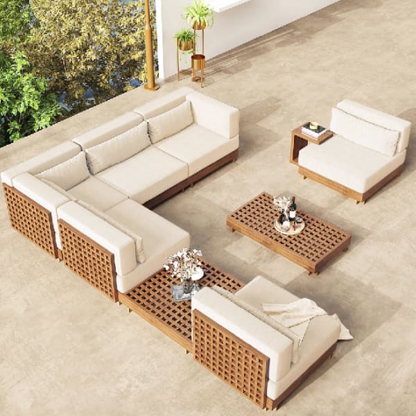 Conjunto de sofás seccionales modulares de teca de 9 piezas