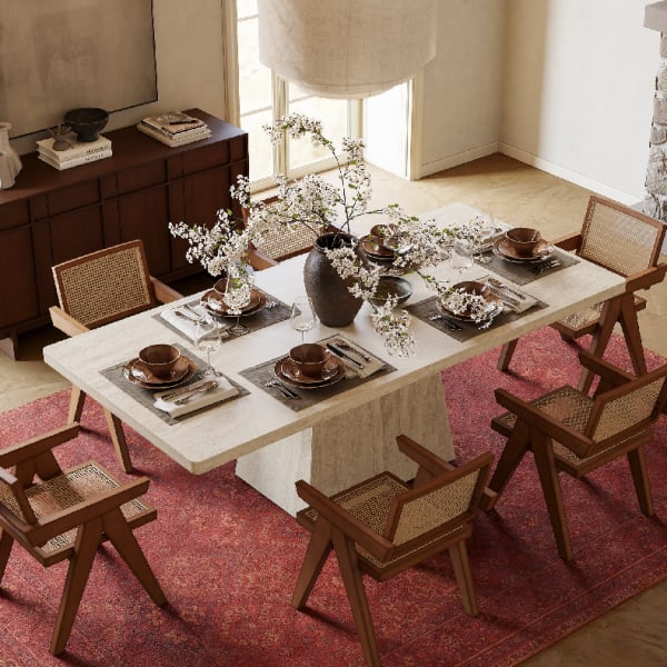 Conjunto de comedor de imitación travertino con 6 sillas