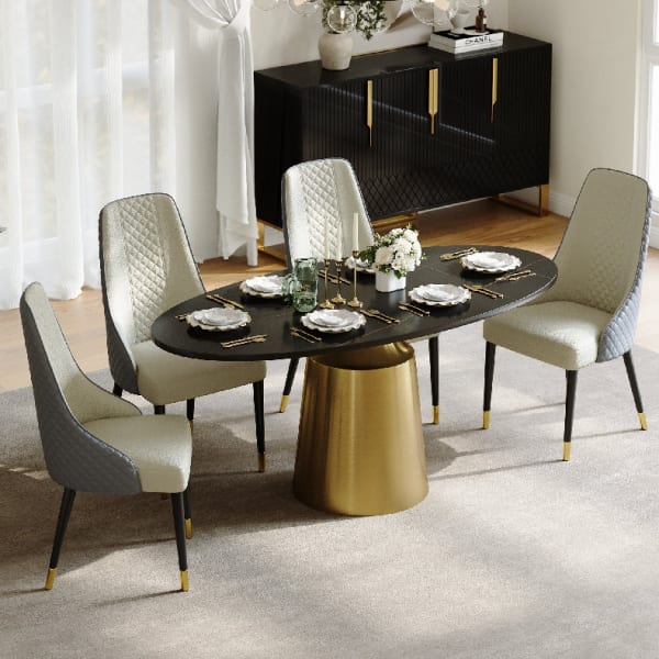 Conjunto de comedor con mesa ovalada y 4 sillas