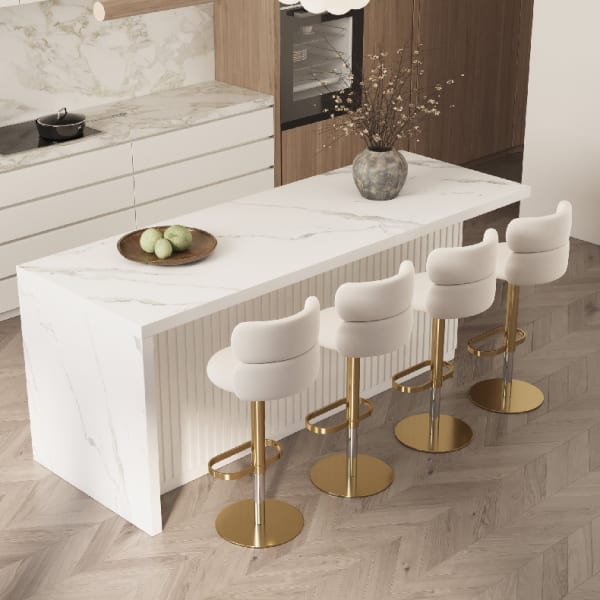 Conjunto de isla de cocina blanca y 4 taburetes de bar