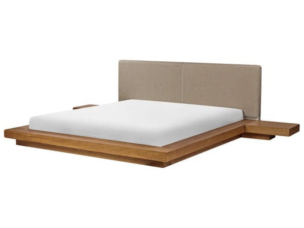 Cama con LED de Bouclé ZEN 180 x 200 cm (Super King de la UE) de Madera de Fresno Natural
