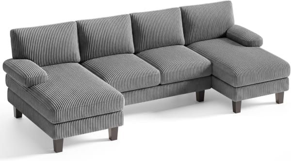 Sofá en U de 4 Plazas con Chaiselongue Xbro de Corduroy Gris Oscuro