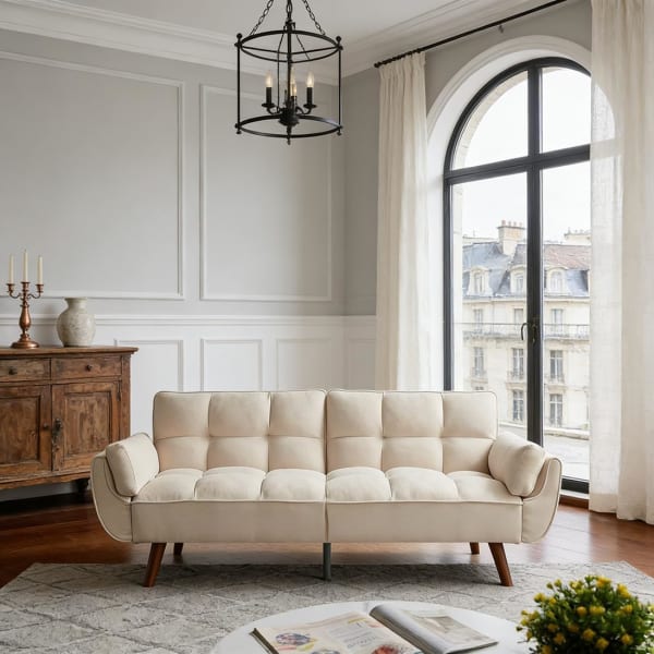 Sofá Cama Escandinavo de 3 Plazas Ajustable JIEXI Beige