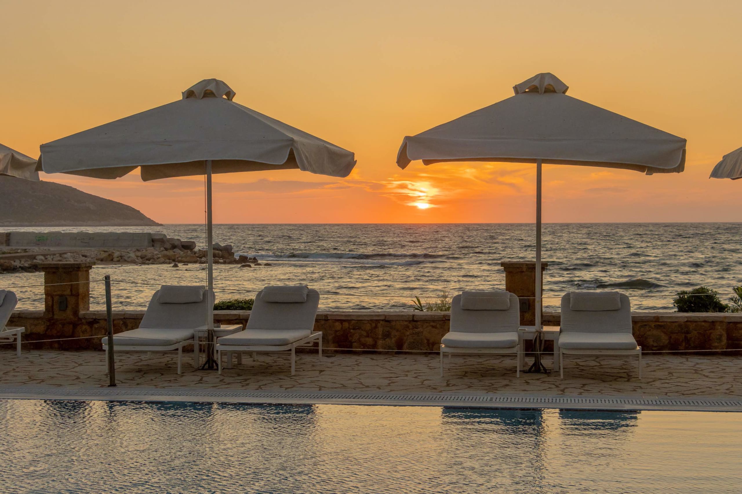 Sunset on the sun loungers