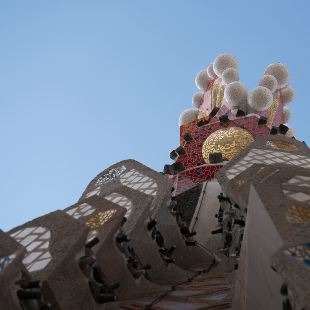 A detail of the exterior tiling at the top of one of the towers in la Sagrada Família.