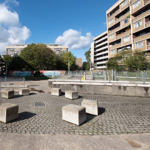 Looking down the central courtyard of Priory Green estate.