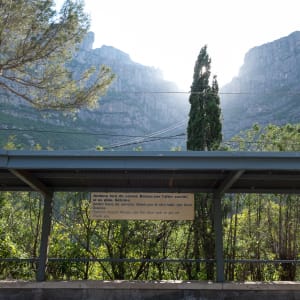 The view from the Montserrat train station, looking up at the hills overhead.