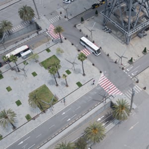 A photo of several streets and pavements taken from above. It looks closer to a model than a real street scene.
