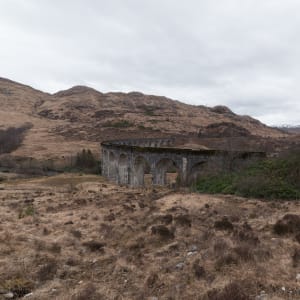 The Glenfinnan viaduct seen from the side.