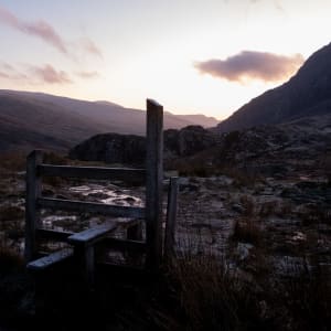A style on a mountainside at dawn.