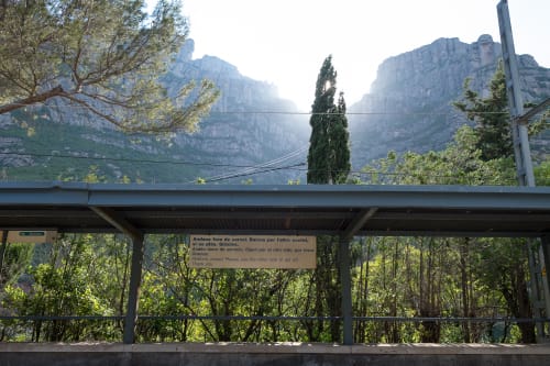 The view from the Montserrat train station, looking up at the hills overhead.