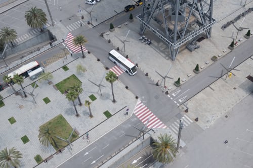 A photo of several streets and pavements taken from above. It looks closer to a model than a real street scene.