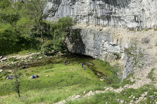 A vertical panorama from the side of Malham Cove.