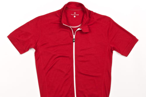 Photo of a red merino jersey.