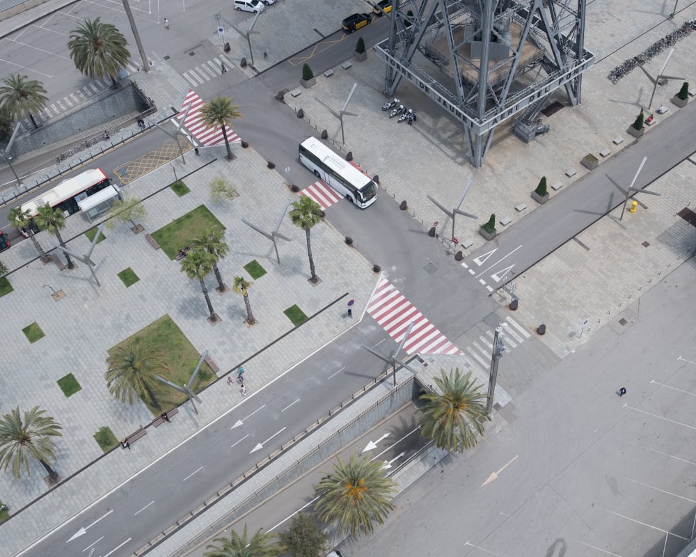 A photo of several streets and pavements taken from above. It looks closer to a model than a real street scene.