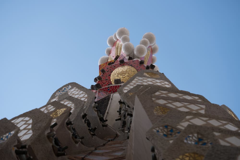 A detail of the exterior tiling at the top of one of the towers in la Sagrada Família.