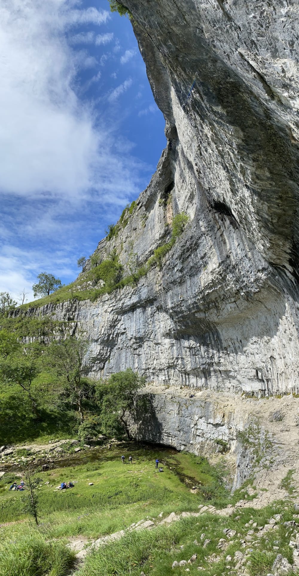 A vertical panorama from the side of Malham Cove.