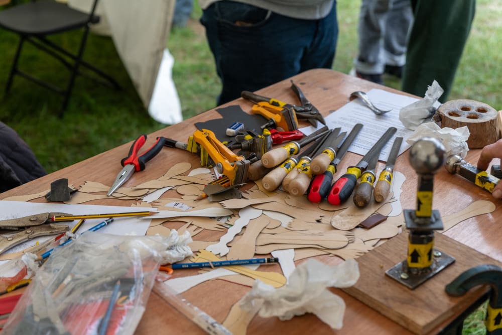 A selection of tools on a table.