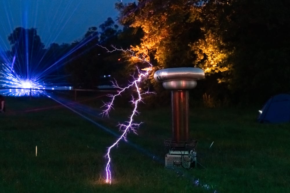 A life sized Van de Graff generator makes a very large spark.