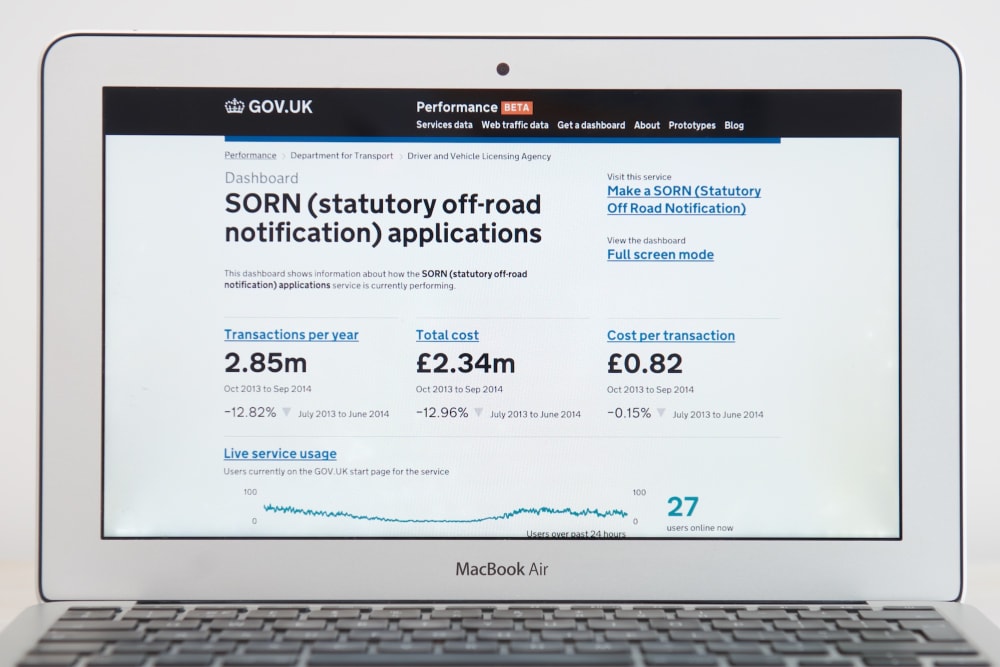 A GOV.UK Performance dashboard for the DVLA’s SORN service.