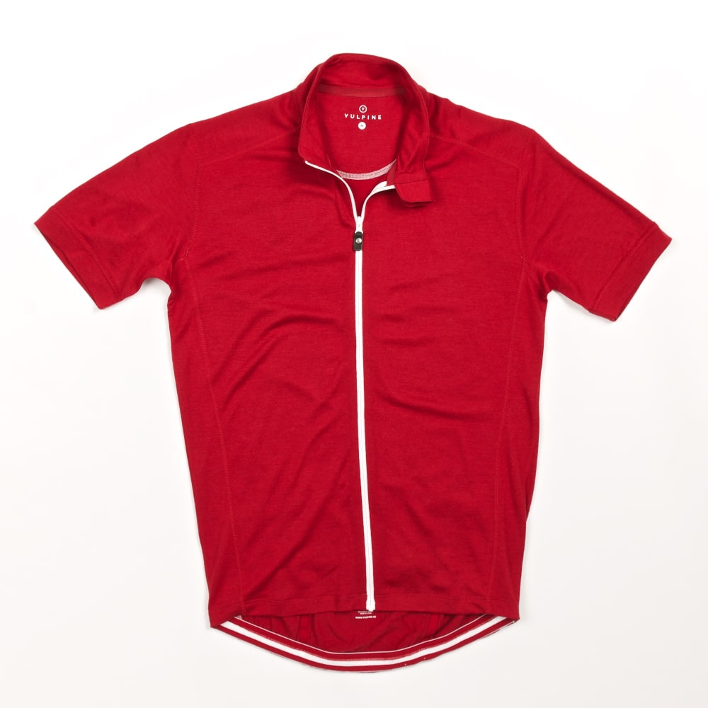 Photo of a red merino jersey.