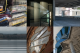 A grid of 6 images in a 3 by 2 layout. From left to right, top to bottom, the images are:
Image 1: A photo taken looking through a glass shop window to the display inside. The display has multiple model cable cars, but it’s hard to make them out because of many reflections from the windows. The photo has a rather abstract feel.
Image 2: Looking through a glass window with several reflections.
Image 3: A photo of an exterior walkway near the National coach museum. On the right is a glass exterior wall of the building with strong reflections obscuring the inside. On the left are two wide concrete columns supporting the walkway.
Image 4: Looking across a wide lake on a grey day. In the distance is a small industrial boat. The water has regular horizontal dark bands - like a barcode - caused by ripples from a passing boat.
Image 5: Looking up at the exterior of a church window. The surround is made from brown bricks, and you can see the neighbouring building reflected in the window glass.
Image 6: Looking up at a series of angled windows from a lookout.