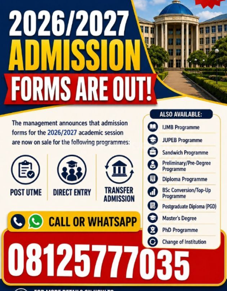 Achievers University, Owo (2026)2027 Admission List NOTICE:2nd & 3rd) is Out — Sat, 10 Oct 2026
