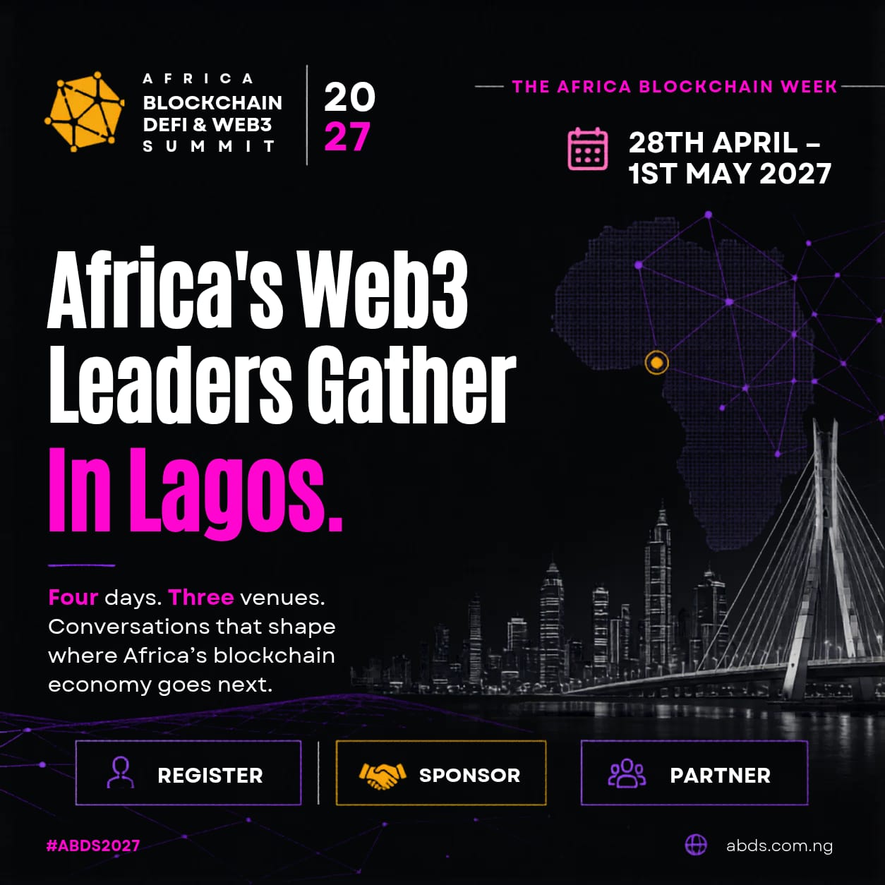 Africa Blockchain DeFi and Web 3 Summit ( ABDS 2027) — Wed, 28 Apr 2027 in Lagos