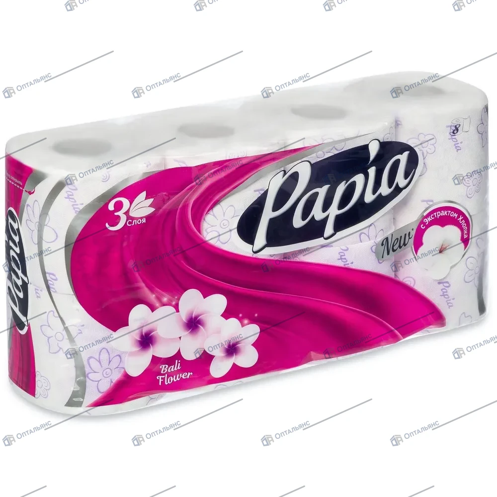 Туал бум. "Papia" 3-сл.8шт.(белая.) 1пач/8рул,1упак/7пач