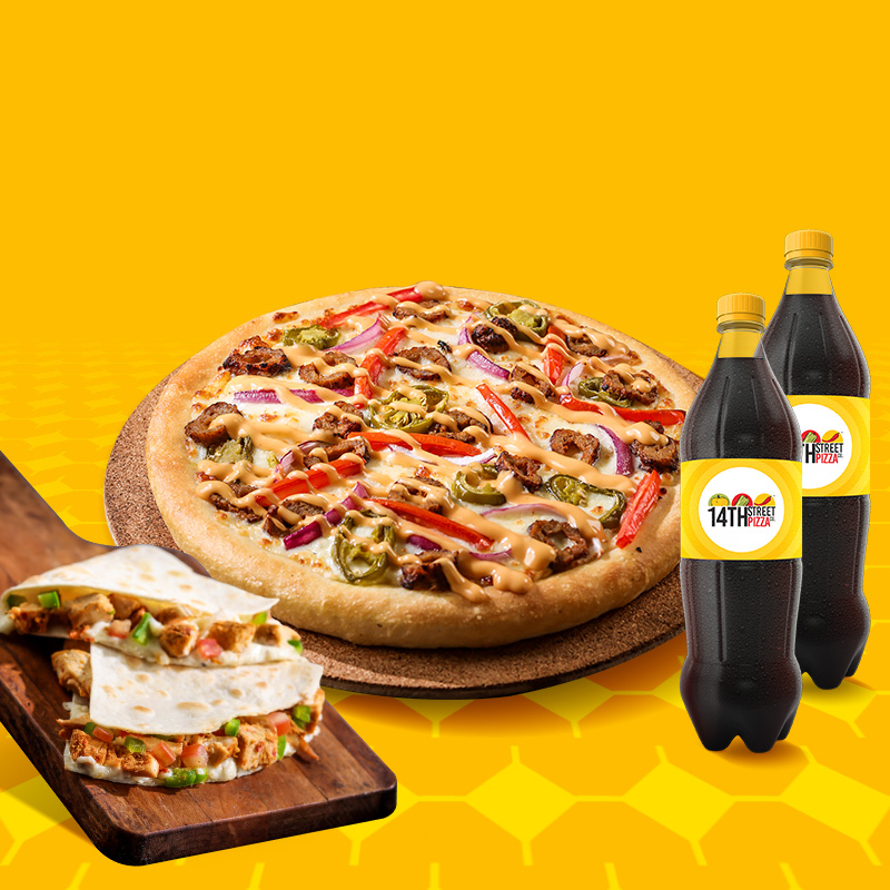 9" Pan Pizza + Cheesy Pocket + 2x 350ml Drinks