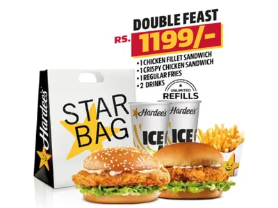 Double Feast (1 Chicken Fillet 1 Crispy Chicken Sandwich 1 regular fries 2 regular drinks)
