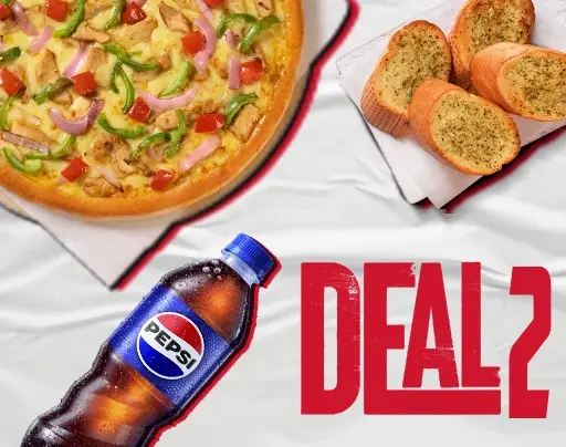 1 Medium Pizza(Classic) 2pcs Garlic Bread +2 Small Drink