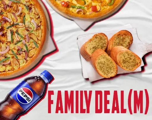 2 Medium Pizza (Classic) +4 pcs Garlic Bread+1 Lrg Drink