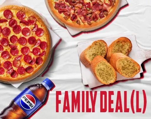 2 Lrg Pizza ( Classic)+6pcs Garlic Bread +1 Lrg Drink