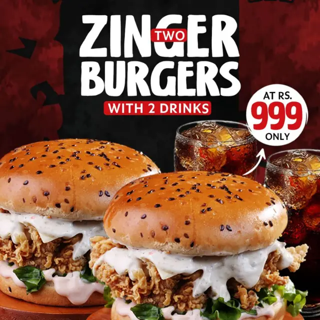 2 x Zinger Burgers with 2 Drinks