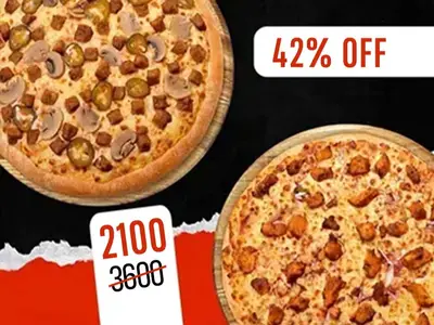 2 Medium Pizza, serves 4