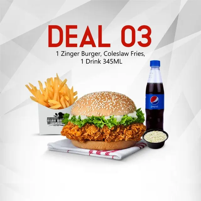 Zinger Burger, Coleslaw Fries, 1 Drink 345ML