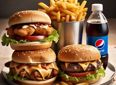 2 CHICKEN BURGER 2 BEEF BURGER FRENCH FRIES/COLESLAW 1.5 LITER